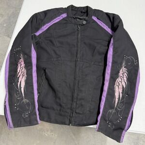 Nexgen Motorcycle Jacket Womens M Black Purple Fair Embroidered Wings Textile
